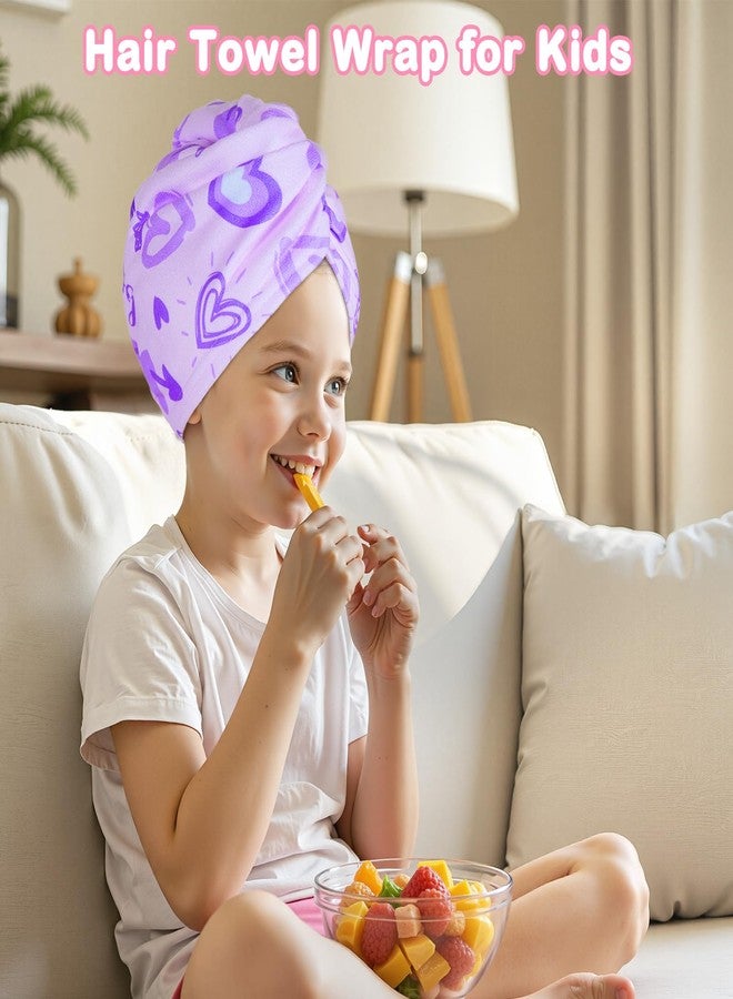 FIOBEE Microfiber Hair Towel Wrap for Kid Rapid Drying Towel Absorbent Hair Turbans for Wet Hair with Button Women Girls Long Curly Hair Pack of 2, Pink/Purple Heart - Image 4